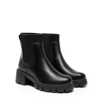 DREAM PAIRS Women's Elastic Chelsea Ankle Boots Fashion Low Chunky Heel Platform Lug Sole Short Booties Shoes,Size 7.5,Black,SDAB2312W