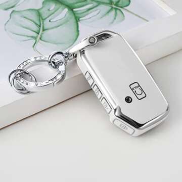 SINLAKUA for Kia Key Fob Cover with Keychains,for 2018-2022 Kia Ceed Cerato Forte Niro Seltos Sorento Soul Sportage Telluride 5 Buttons Smart Key Fob Accessories Smart Key Shell Full Protection White