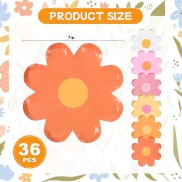 AimFun Daisy Paper Plates Disposable Groovy Party Plates 7inch Flower Shaped Dessert Plates for Spri...