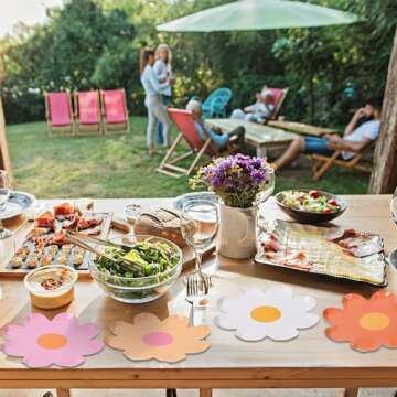 AimFun Daisy Paper Plates Disposable Groovy Party Plates 7inch Flower Shaped Dessert Plates for Spring Birthday Baby Shower Wedding Bridal Party Decor Supplies (36, Mix Colors)