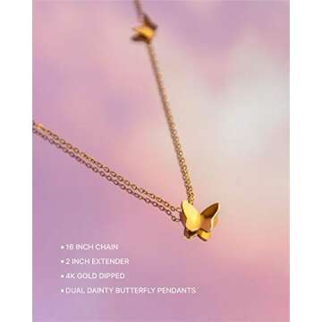 Benevolence LA Gold Butterfly Necklace, Dainty Necklaces for Women, Cute Fashion Jewelry, Gifts All Occasion to Mom, Daughter, Girlfriend | Valentines Day Gifts for Her