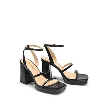 DREAM PAIRS Women's Platform Strappy Heels Open Toe Ankle Strap Square Party Sandals Y2K Dress Shoes,Size 6.5,Black,SDHS2346W