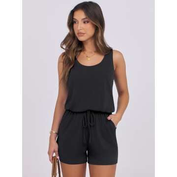 ANRABESS Womens Rompers Casual Dressy Sleeveless One Piece Shorts Jumpsuit Loose 2025 Summer Vacation Outfits Clothes Black Medium
