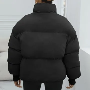 Dppiee Winter Puffer Jacket Women Cropped Baggy Down Coats Long Sleeves Zip Puffy Jackets