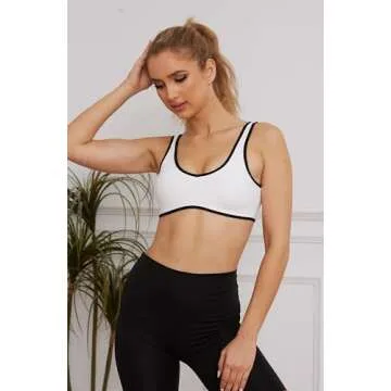 MISSACTIVER Women’s Workout Sports Bra Fitness V Neck Removable Padded Bra Backless Wireless Yoga Crop Bralette Top White