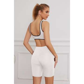 MISSACTIVER Women’s Workout Sports Bra Fitness V Neck Removable Padded Bra Backless Wireless Yoga Crop Bralette Top White