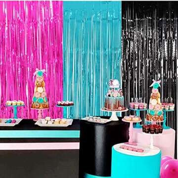 TIK Tok Birthday Decorations TIK TOK Party Photo Backdrop, TIK Tok Party Decorations Fuchsia Black Teal Foil Curtains for TIK Tok Party