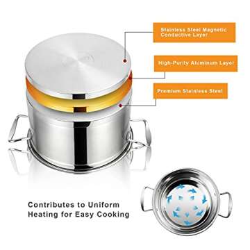 COSTWAY 3-Tier Steamer for Cooking, 11 Inch Stainless Steel Steamer Pot with Tempered Glass Lid, Handles on Both Sides, Includes 2 Steaming Septa, Dishwasher Safe, Ideal for Vegetable, Food, Kitchen