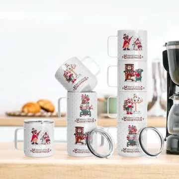 PYD Life Sublimation Mugs Kids Stacked Mugs Set 13 OZ White Blanks,Coffee Travel Camping Mugs for Cricut Mug Press Tumbler Heat Press Sublimation Oven Printing 4 Pack