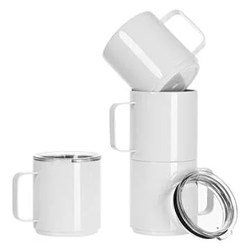 PYD Life Sublimation Mugs Kids Stacked Mugs Set 13 OZ White Blanks,Coffee Travel Camping Mugs for Cricut Mug Press Tumbler Heat Press Sublimation Oven Printing 4 Pack