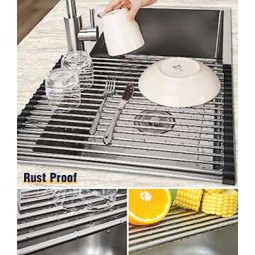 Tomorotec 17.7" x 15.5" Roll Up Dish Drying Rack Over Sink Drying Rack Sink Cover Kitchen Sink Acces...