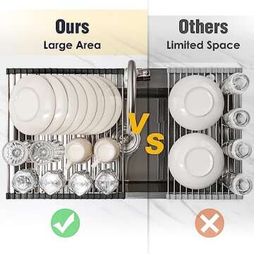 Tomorotec 17.7" x 15.5" Roll Up Dish Drying Rack Over Sink Drying Rack Sink Cover Kitchen Sink Accessories Gadget Multipurpose Organizer Foldable Stainless Steel Drainer