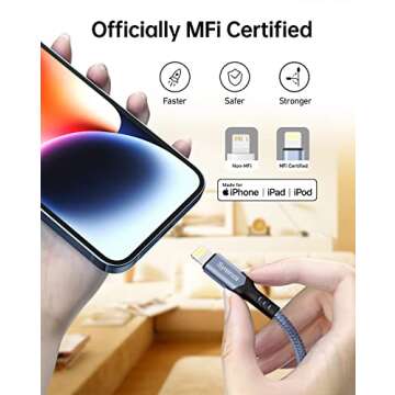 iPhone Charger[Apple MFi Certified], 3Pack 6FT Nylon Braided Lightning Cable iPhone Charger Cord for...