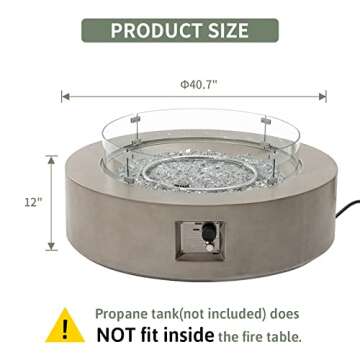 COSIEST Outdoor Propane Fire Pit Coffee Table w Gray 40.5-inch Round Base Patio Heater, 50,000 BTU S...