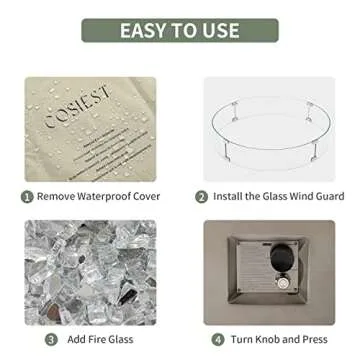 COSIEST Outdoor Propane Fire Pit Coffee Table w Gray 40.5-inch Round Base Patio Heater, 50,000 BTU Stainless Steel Burner, Wind Guard, Transparent Gray Fire Glass, Rain Cover