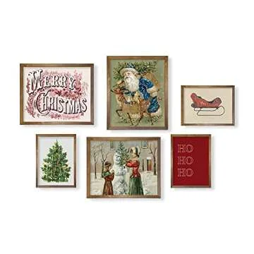 Rustic Snowy Winter Room Decor - Aesthetic Botanical Picture - Christmas Wall Art - Boho French Country Bathroom Poster Print - Vintage Farmhouse Holiday Wall Decor - Art Set of 6 Neutral Gallery Wall