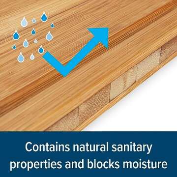 Camco Bamboo Cutting Board Durable, 18 x 14 x 3 Inches, Easy to Clean Board with Built In Juice Groove, Counter Edge for Stability, Ideal for Knives