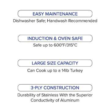 Viking Culinary 3-Ply Stainless Steel Oval Roasting Pan, 8.5 Quart, Includes Metal Induction Lid and Rack, Dishwasher, Oven Safe, Works on All Cooktops including Induction