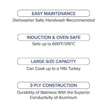 Viking Culinary 3-Ply Stainless Steel Oval Roasting Pan, 8.5 Quart, Includes Metal Induction Lid and Rack, Dishwasher, Oven Safe, Works on All Cooktops including Induction