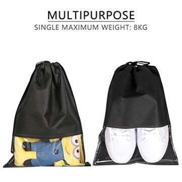 BUYGOO 24PCS Travel Shoe Bags Waterproof Non-Woven Storage With Rope for Men and Women Large Shoes Pouch Packing Organizers - 17.3" X 12.6" (Black)