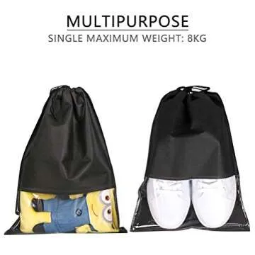 BUYGOO 24PCS Travel Shoe Bags Waterproof Non-Woven Storage With Rope for Men and Women Large Shoes Pouch Packing Organizers - 17.3" X 12.6" (Black)