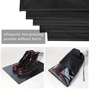 BUYGOO 24PCS Travel Shoe Bags Waterproof Non-Woven Storage With Rope for Men and Women Large Shoes Pouch Packing Organizers - 17.3" X 12.6" (Black)
