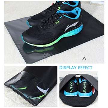 BUYGOO 24PCS Travel Shoe Bags Waterproof Non-Woven Storage With Rope for Men and Women Large Shoes Pouch Packing Organizers - 17.3" X 12.6" (Black)