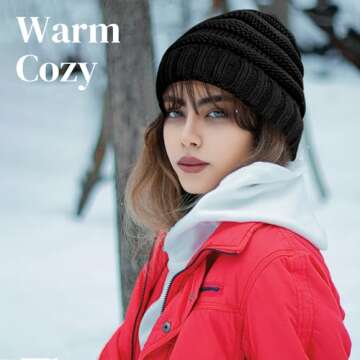 ANTI-REBOUNDUMBRE Winter Hats for Women Warm Beanies Soft Cable Knit Beanie for Women Skull Cap Blac...