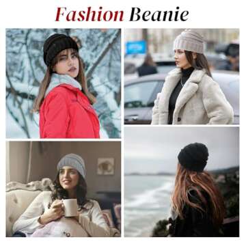 ANTI-REBOUNDUMBRE Winter Hats for Women Warm Beanies Soft Cable Knit Beanie for Women Skull Cap Black