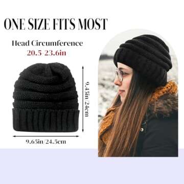 ANTI-REBOUNDUMBRE Winter Hats for Women Warm Beanies Soft Cable Knit Beanie for Women Skull Cap Black