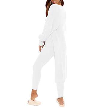Fixmatti Women's Fuzzy 3 Piece Sweatsuit Open Front Cardigan Crop Tank Tops Long Pant Lounge Set White S