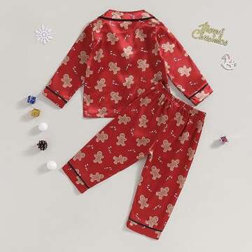 Kids Baby Girl Boy Satin Pajamas Set Button Down Sleep Shirt Top+Long Pants Bottoms Sleepwear Loungewear Clothes (C Cookie a #, 1-2 Years)