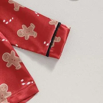 Kids Baby Girl Boy Satin Pajamas Set Button Down Sleep Shirt Top+Long Pants Bottoms Sleepwear Loungewear Clothes (C Cookie a #, 1-2 Years)