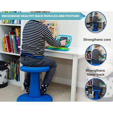 Studico ActiveChairs Kids Wobble Stool, Flexible Seating for Preschool & Elementary Classrooms, Improves Focus, Posture & ADHD/ADD, 14" Active Desk Chairs, Ages 3-7, Blue