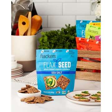 Flackers Organic Sea Salt Flaxseed Crackers, Gluten Free, Non GMO, Vegan, Keto Snack, 9g Fiber, 1g Net Carb, 5 Ounce 1-Pack