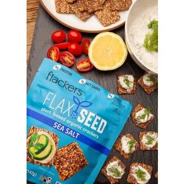 Flackers Organic Sea Salt Flaxseed Crackers, Gluten Free, Non GMO, Vegan, Keto Snack, 9g Fiber, 1g Net Carb, 5 Ounce 1-Pack