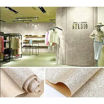 DHHOUSE Self Adhesive Champagne Glitter Wallpaper, Peel and Stick Roll Sparkle Glitter Decor Art Craft Fabric (17.4in x 16.4ft （One Roll）)