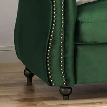 Great Deal Furniture GDFStudio Tufted Jewel Toned Velvet Sofa with Scroll Arms, Emerald
