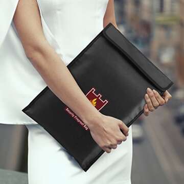 Fireproof Money & Document Bag, MoKo File Document Organizer 15" x 11" Fire & Water Resistant Cash & Envelope Holder, Protect Your Valuables, Documents, Money, Zipper Closure for Protection, Black