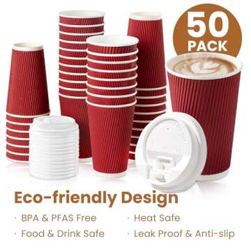 50 Pack Insulated Disposable Coffee Cups with Lids