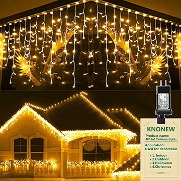 KNONEW Christmas Lights Outdoor Decorations 400 LED 33ft 8 Modes Curtain Fairy String Light with 75 ...