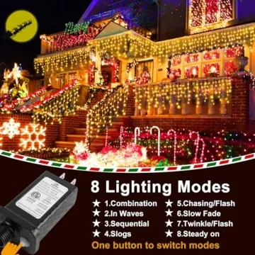 KNONEW Christmas Lights Outdoor Decorations 400 LED 33ft 8 Modes Curtain Fairy String Light with 75 Drops, Clear Wire LED String Light Indoor Decor for Wedding Party Christmas Decorations Warm White
