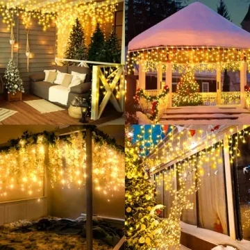 KNONEW Christmas Lights Outdoor Decorations 400 LED 33ft 8 Modes Curtain Fairy String Light with 75 Drops, Clear Wire LED String Light Indoor Decor for Wedding Party Christmas Decorations Warm White