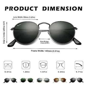 Pro Acme Small Round Sunglasses for Women Men Classic Crystal Glass Lens Retro Circle Metal SunGlasses,50mm(Crystal All Black Lens)