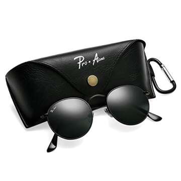 Pro Acme Small Round Sunglasses for Women Men Classic Crystal Glass Lens Retro Circle Metal SunGlasses,50mm(Crystal All Black Lens)