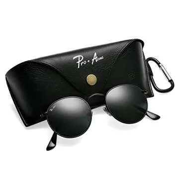Pro Acme Small Round Sunglasses for Women Men Classic Crystal Glass Lens Retro Circle Metal SunGlasses,50mm(Crystal All Black Lens)