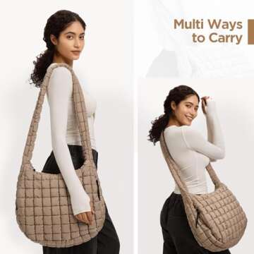 Puffer Tote Bag for Women Large Quilted Tote Bag Quilted Carryall Bag Soft Puffy Crossbody Bag Hobo ...