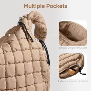 Puffer Tote Bag for Women Large Quilted Tote Bag Quilted Carryall Bag Soft Puffy Crossbody Bag Hobo Handbags Puff Purse