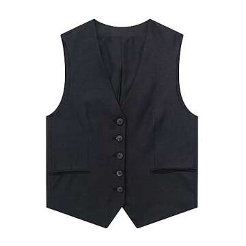 KEOMUD Women's Suit Vest Casual V-Neck Business Dress Suit Waistcoat with Shorts 2 Piece Outfits Black X-Small