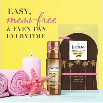 Jergens Natural Glow Instant Sun Body Mousse, Deep Bronze Tan, 6 Ounce Sunless Self-Tanner with Natural Glow Body Applicator Mitt, Flawless, Streak-free Tanning Blender Glove